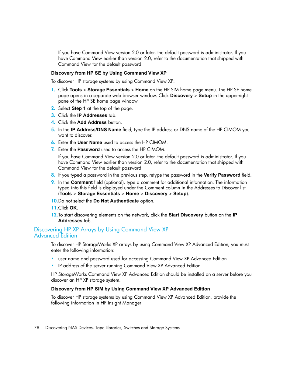 Discovery from hp se by using command view xp, Discovering hp xp arrays by using command view xp, Advanced edition | HP Storage Essentials NAS Manager Software User Manual | Page 110 / 770