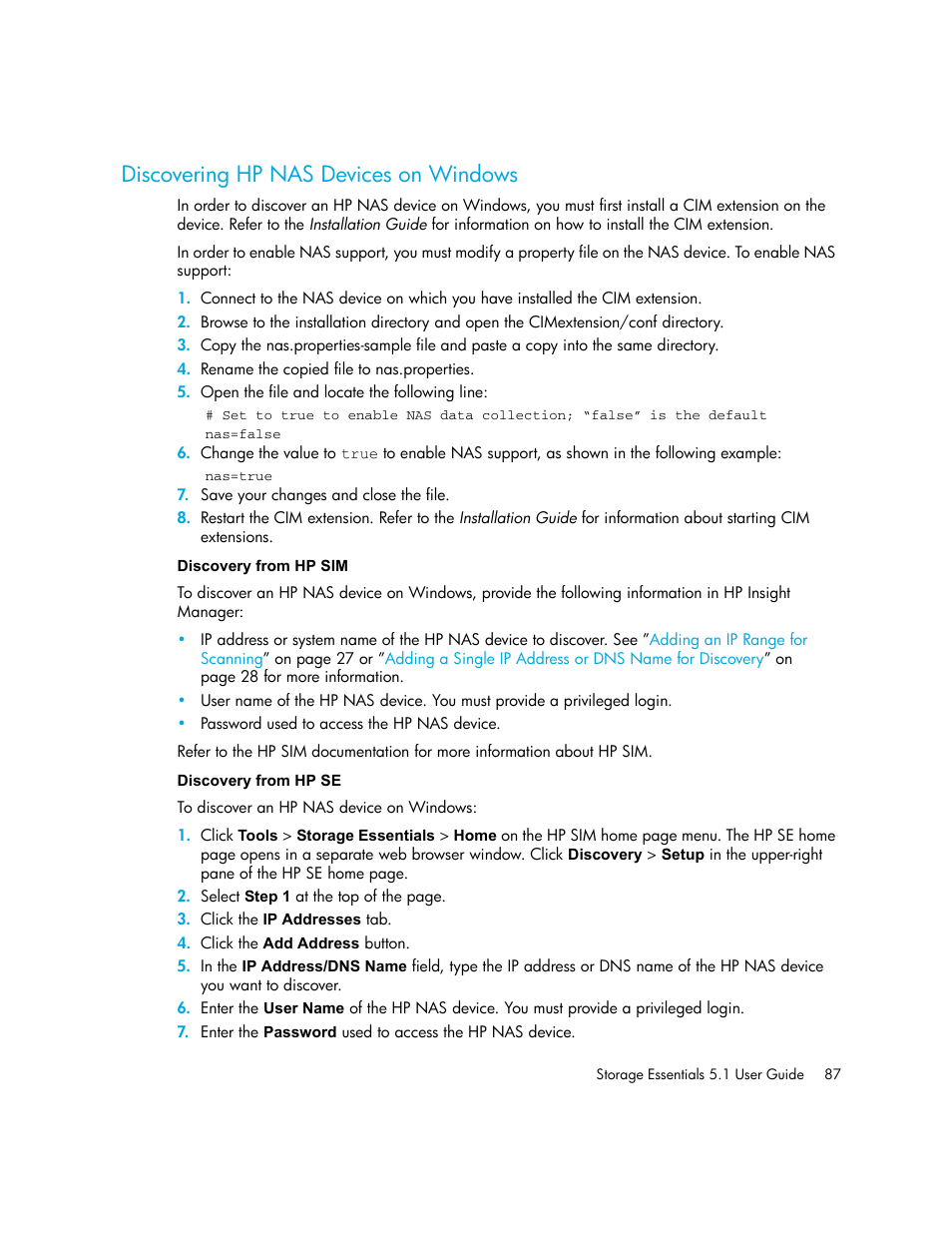 Discovering hp nas devices on windows, Discovery from hp sim discovery from hp se, Discovering hp nas devices | On windows | HP Storage Essentials NAS Manager Software User Manual | Page 119 / 770