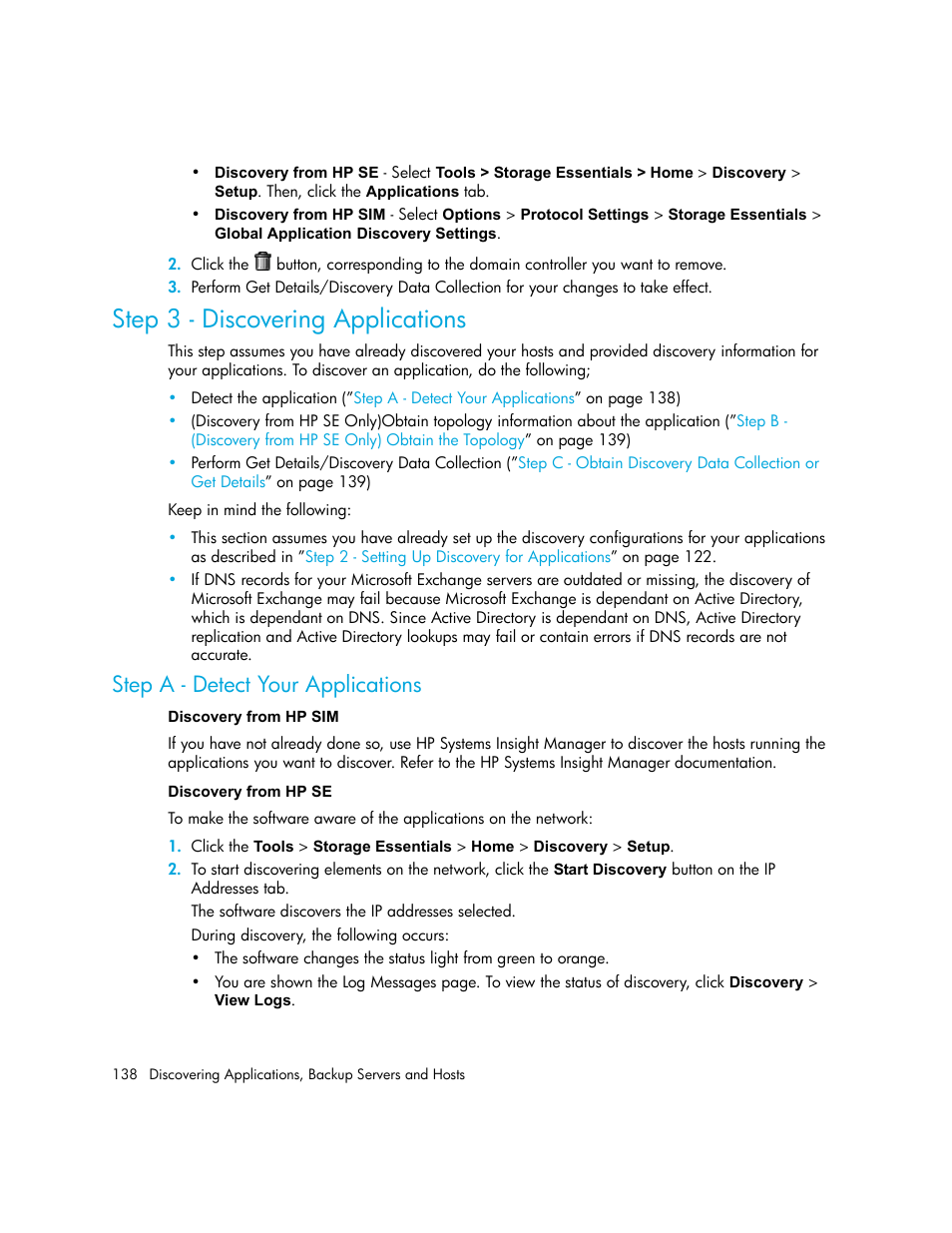 Step 3 - discovering applications, Step a - detect your applications, Discovery from hp sim discovery from hp se | Step 3 - discovering, Applications | HP Storage Essentials NAS Manager Software User Manual | Page 170 / 770