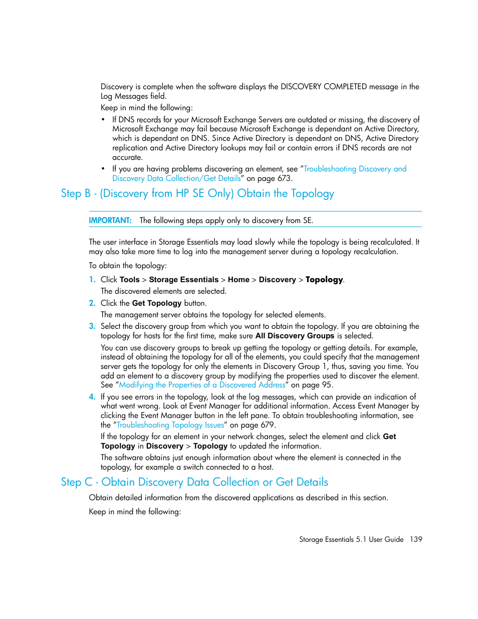 Step b, Discovery from hp se only) obtain the topology, Step c - obtain discovery data collection or | Get details | HP Storage Essentials NAS Manager Software User Manual | Page 171 / 770