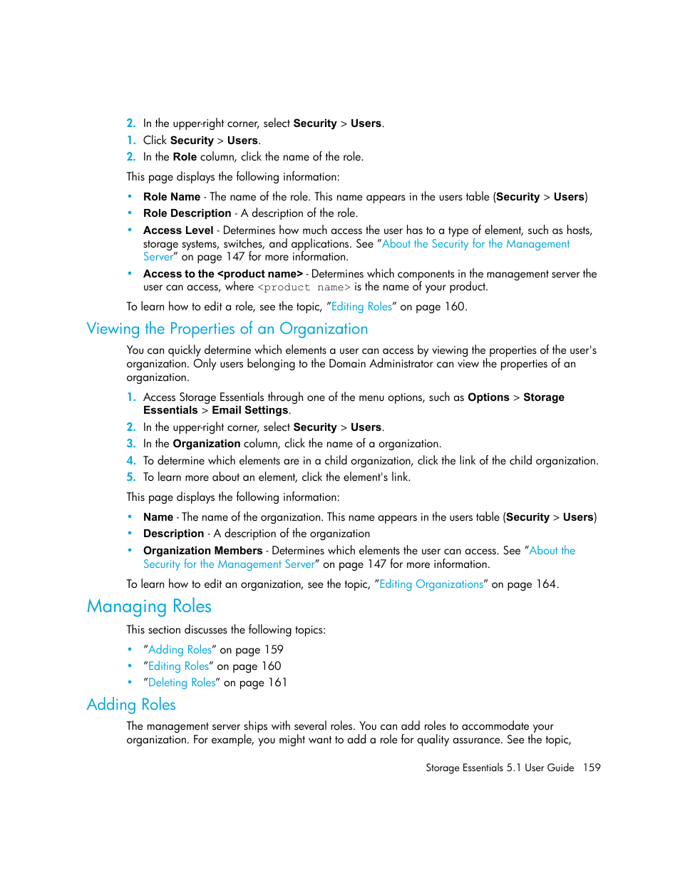 Viewing the properties of an organization, Managing roles, Adding roles | HP Storage Essentials NAS Manager Software User Manual | Page 191 / 770