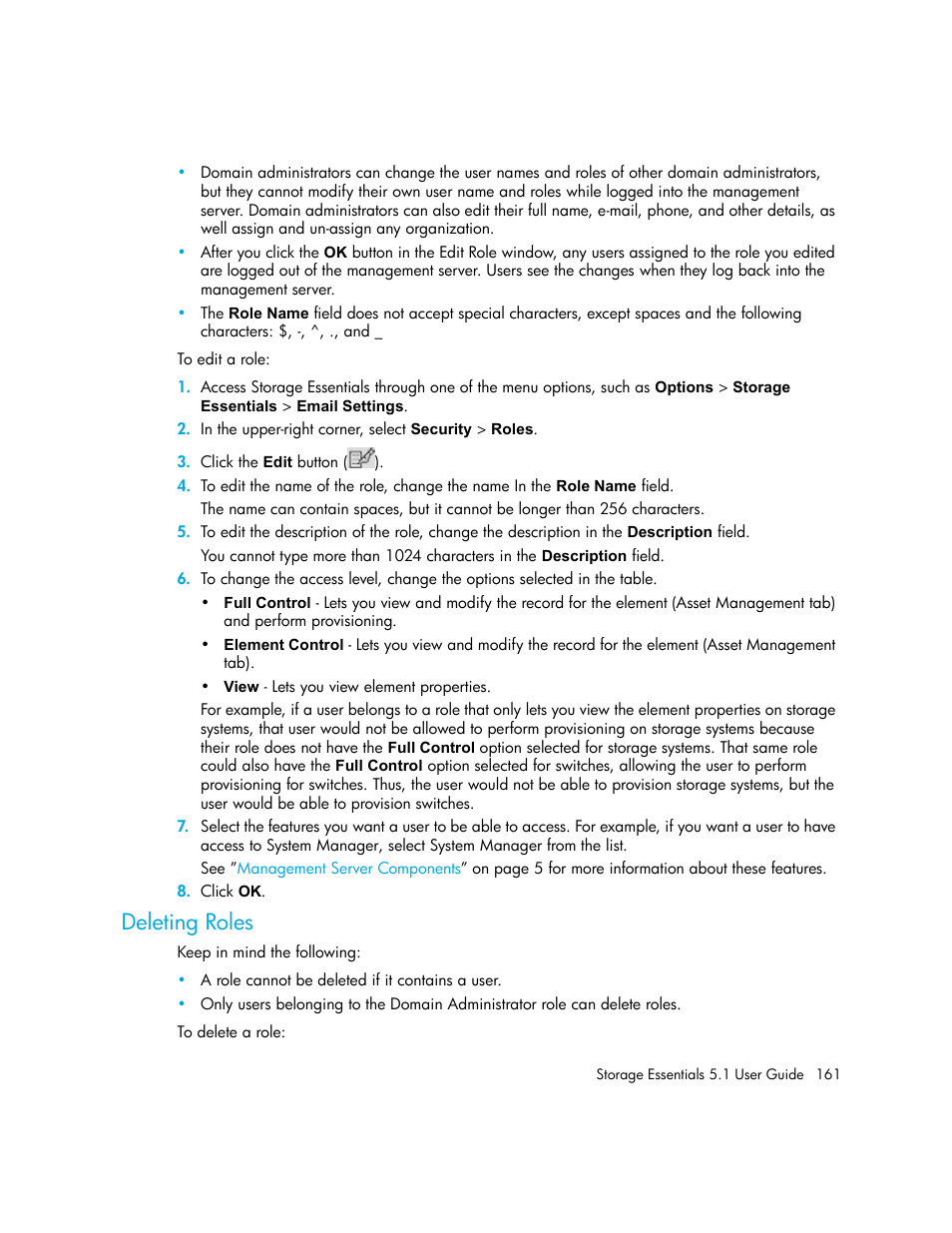 Deleting roles | HP Storage Essentials NAS Manager Software User Manual | Page 193 / 770