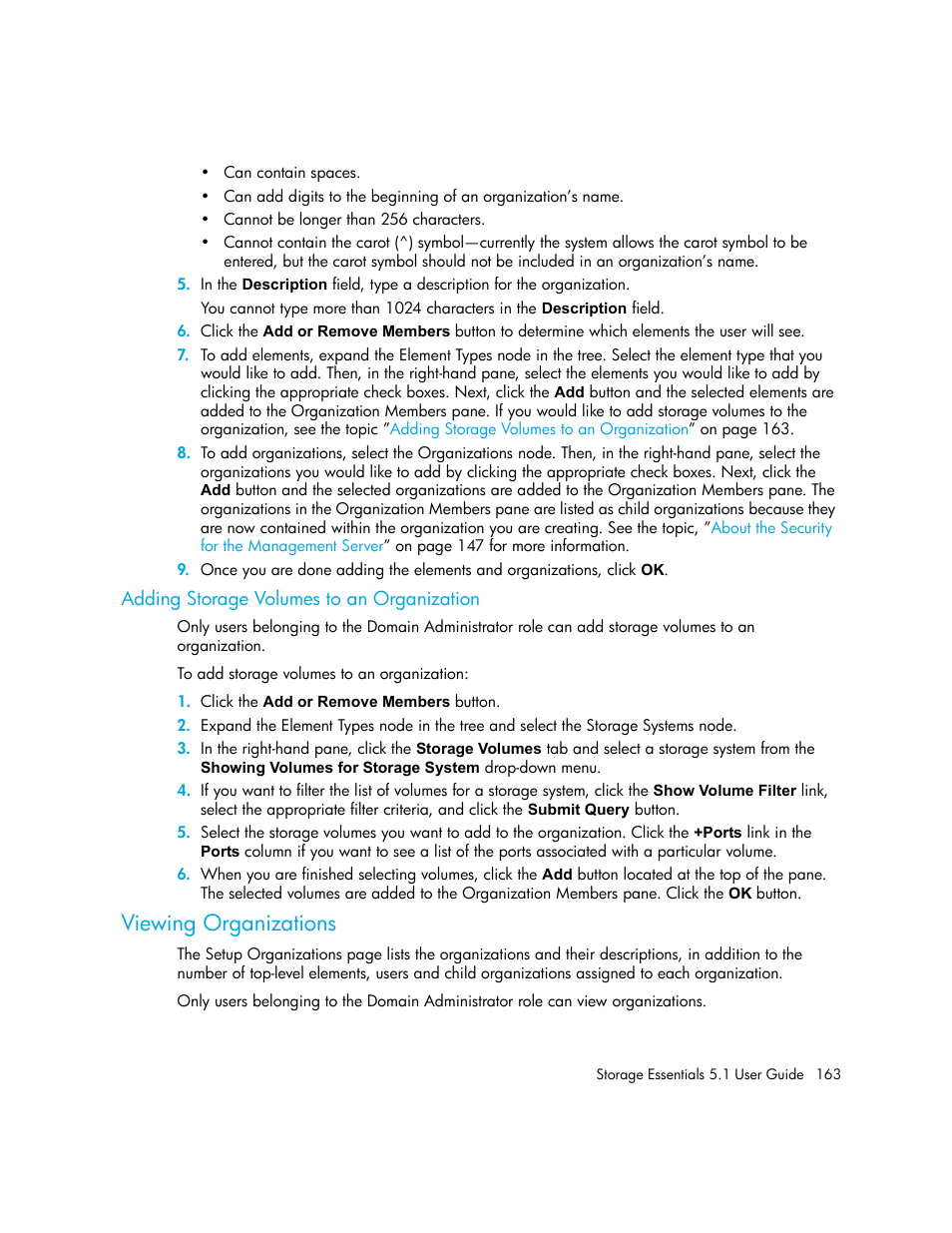 Adding storage volumes to an organization, Viewing organizations | HP Storage Essentials NAS Manager Software User Manual | Page 195 / 770