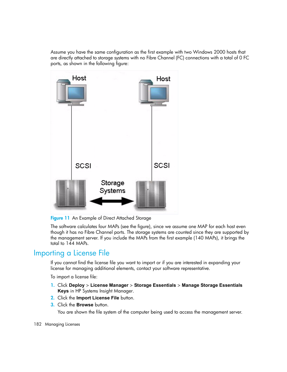 Importing a license file, 11 an example of direct attached storage | HP Storage Essentials NAS Manager Software User Manual | Page 214 / 770