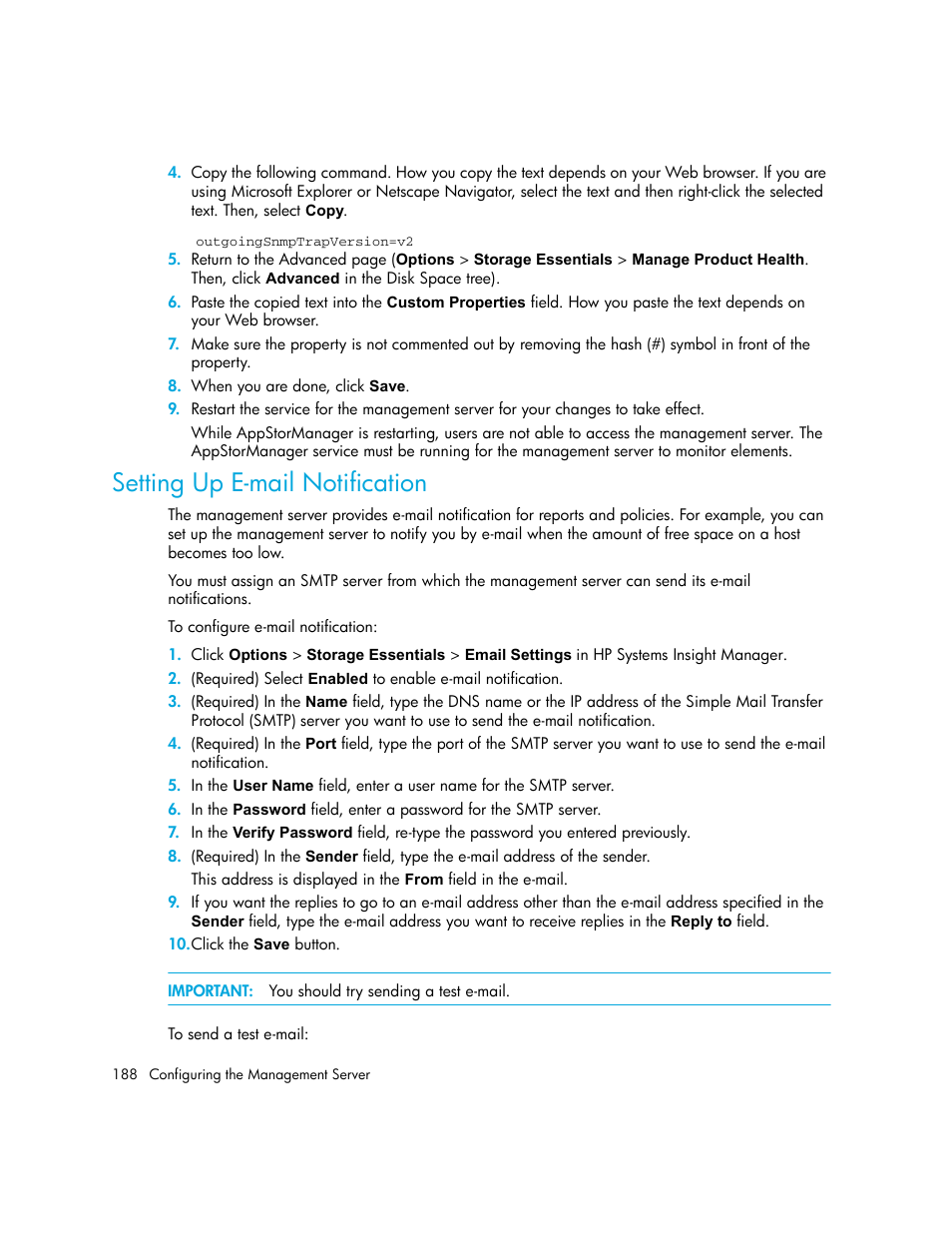 Setting up e-mail notification | HP Storage Essentials NAS Manager Software User Manual | Page 220 / 770