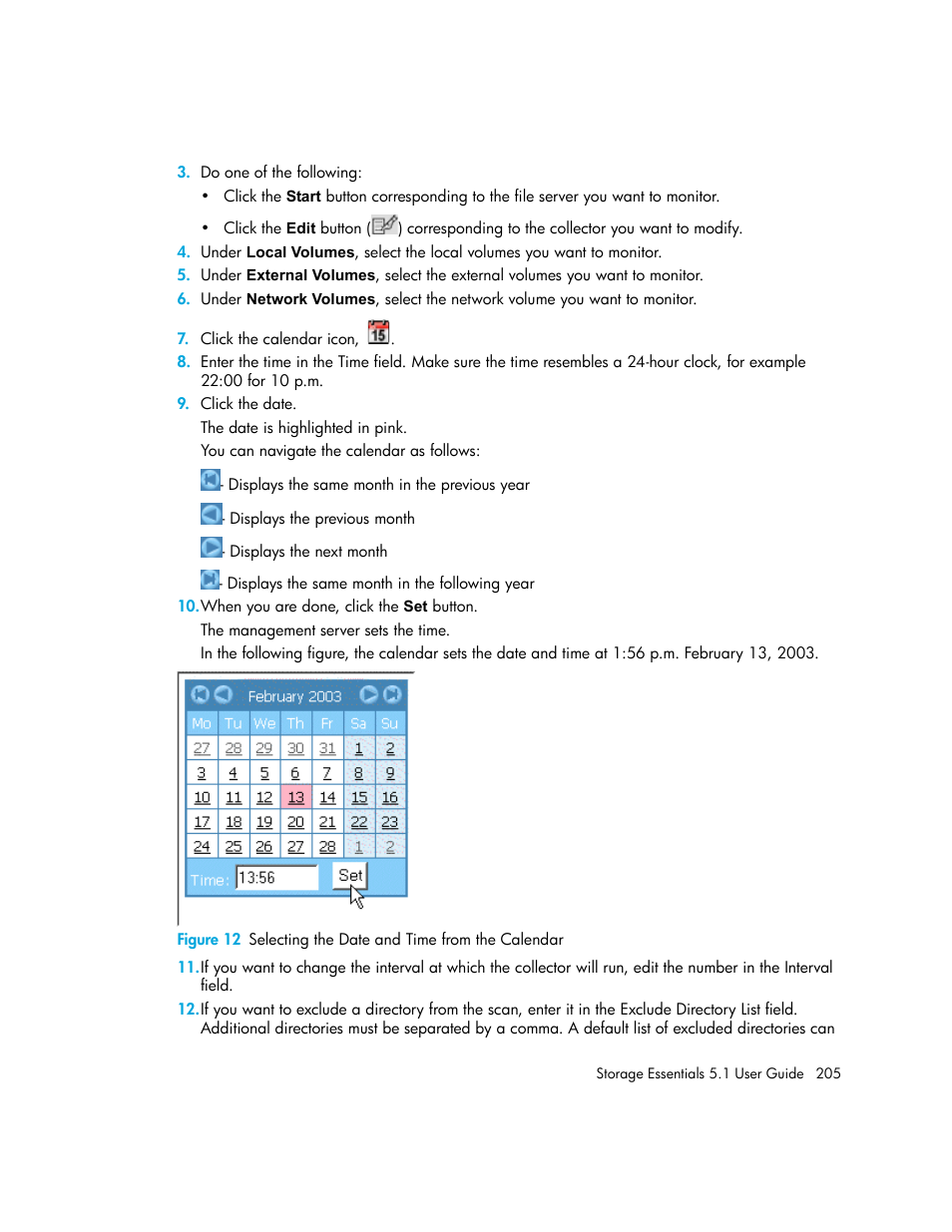 12 selecting the date and time from the calendar | HP Storage Essentials NAS Manager Software User Manual | Page 237 / 770