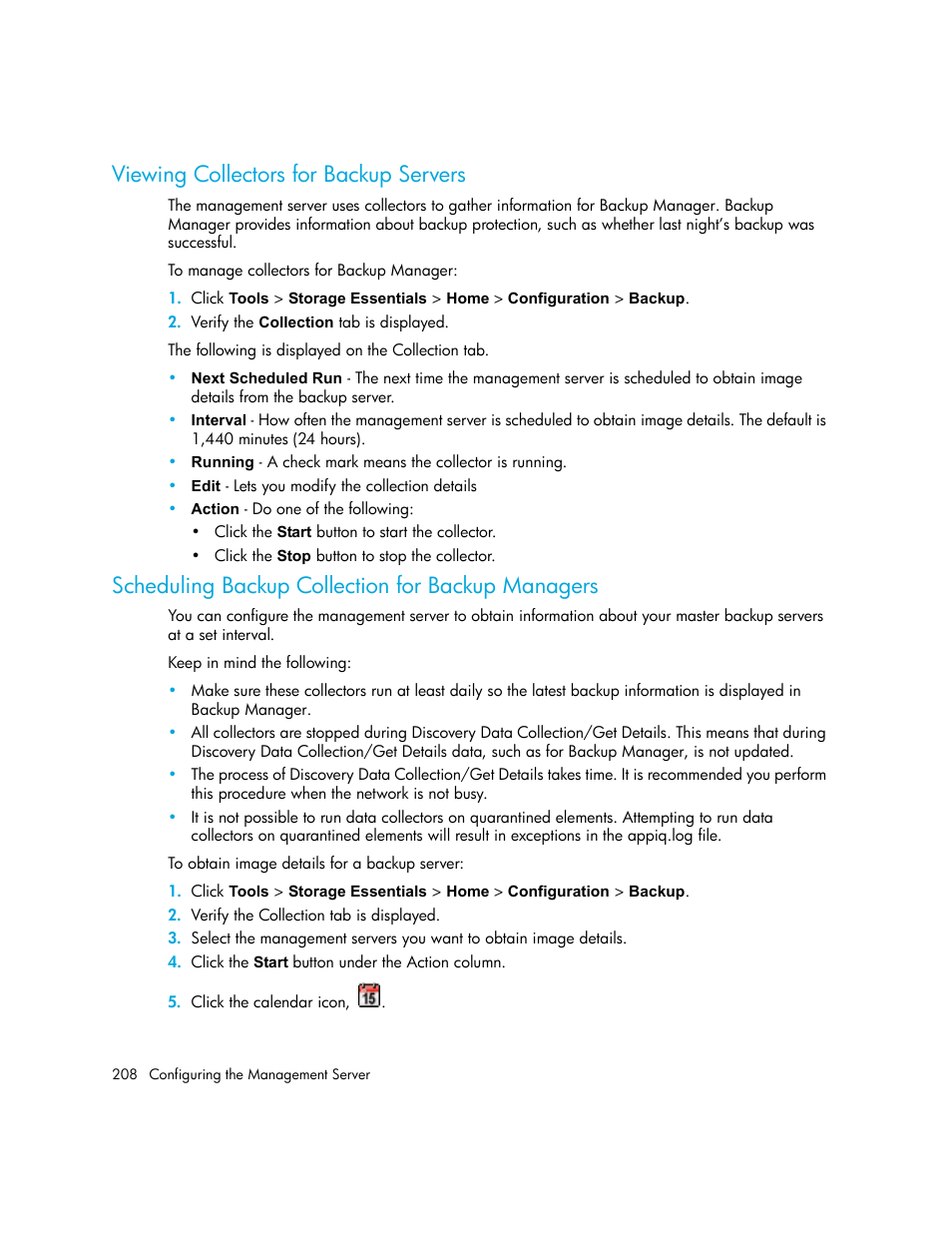 Viewing collectors for backup servers, Scheduling backup collection for backup managers | HP Storage Essentials NAS Manager Software User Manual | Page 240 / 770