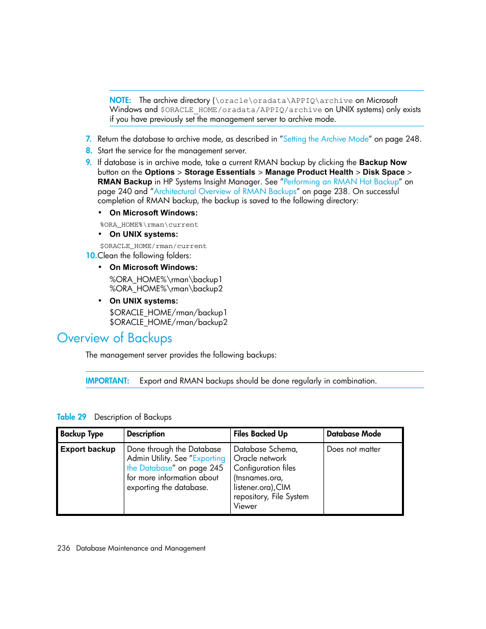 Overview of backups, 29 description of backups | HP Storage Essentials NAS Manager Software User Manual | Page 268 / 770