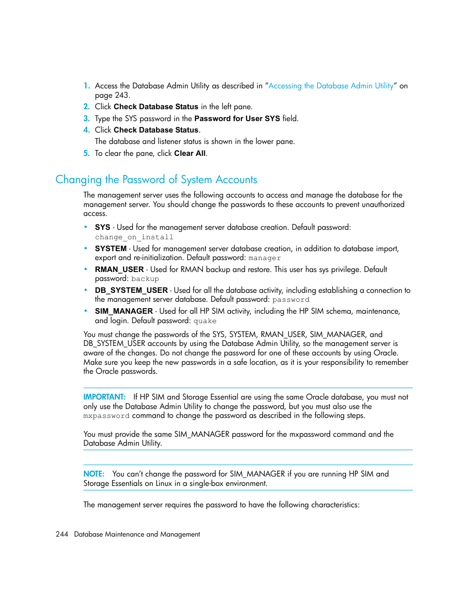 Changing the password of system accounts | HP Storage Essentials NAS Manager Software User Manual | Page 276 / 770