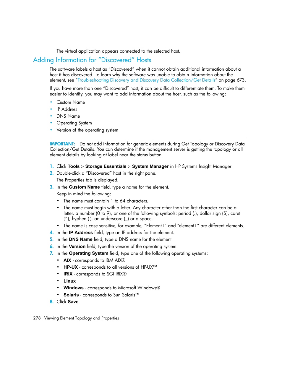 Adding information for “discovered” hosts | HP Storage Essentials NAS Manager Software User Manual | Page 310 / 770