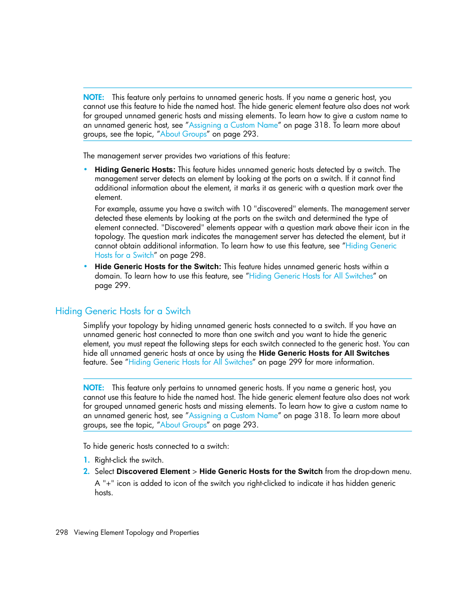 Hiding generic hosts for a switch | HP Storage Essentials NAS Manager Software User Manual | Page 330 / 770