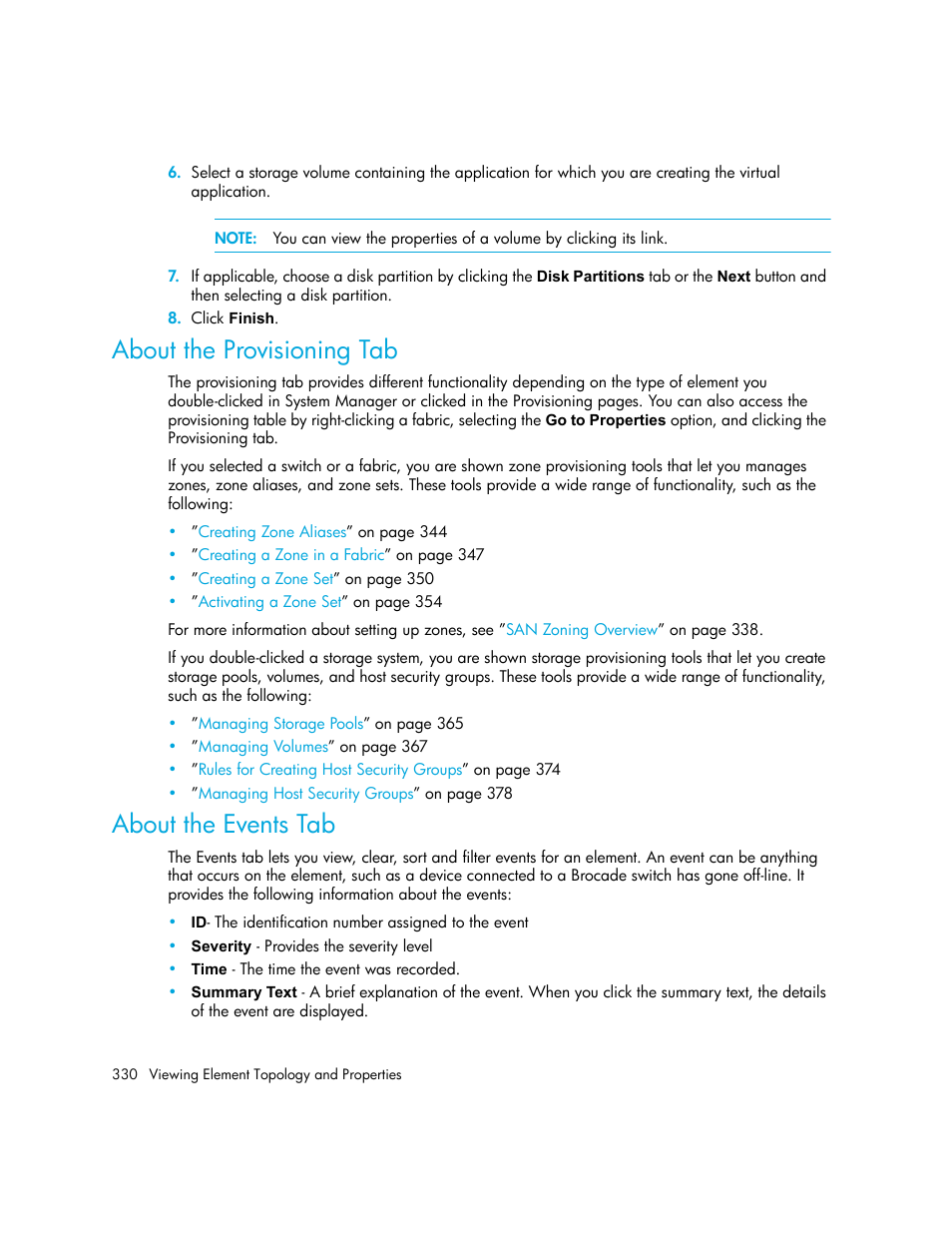 About the provisioning tab, About the events tab, About | The provisioning tab | HP Storage Essentials NAS Manager Software User Manual | Page 362 / 770