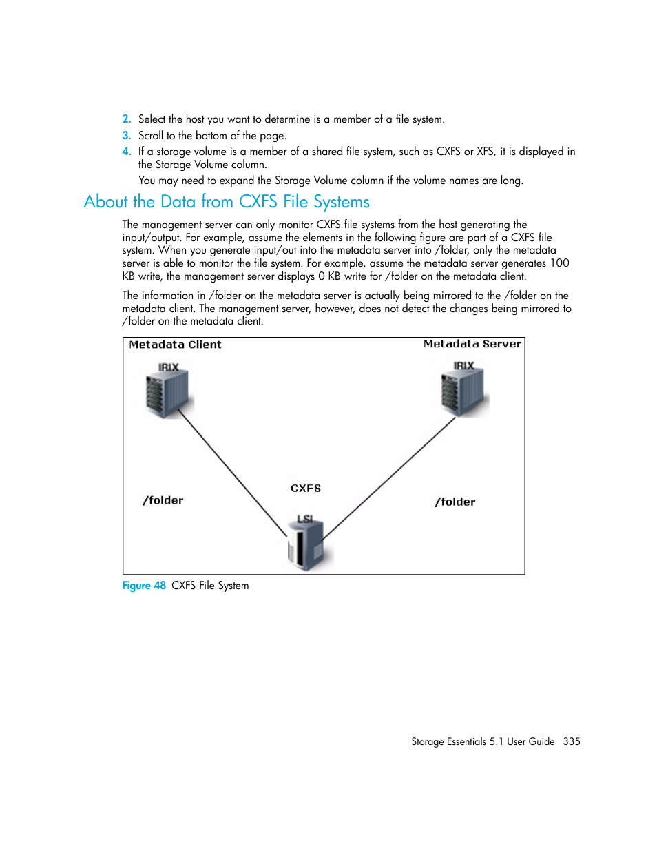 About the data from cxfs file systems, 48 cxfs file system | HP Storage Essentials NAS Manager Software User Manual | Page 367 / 770