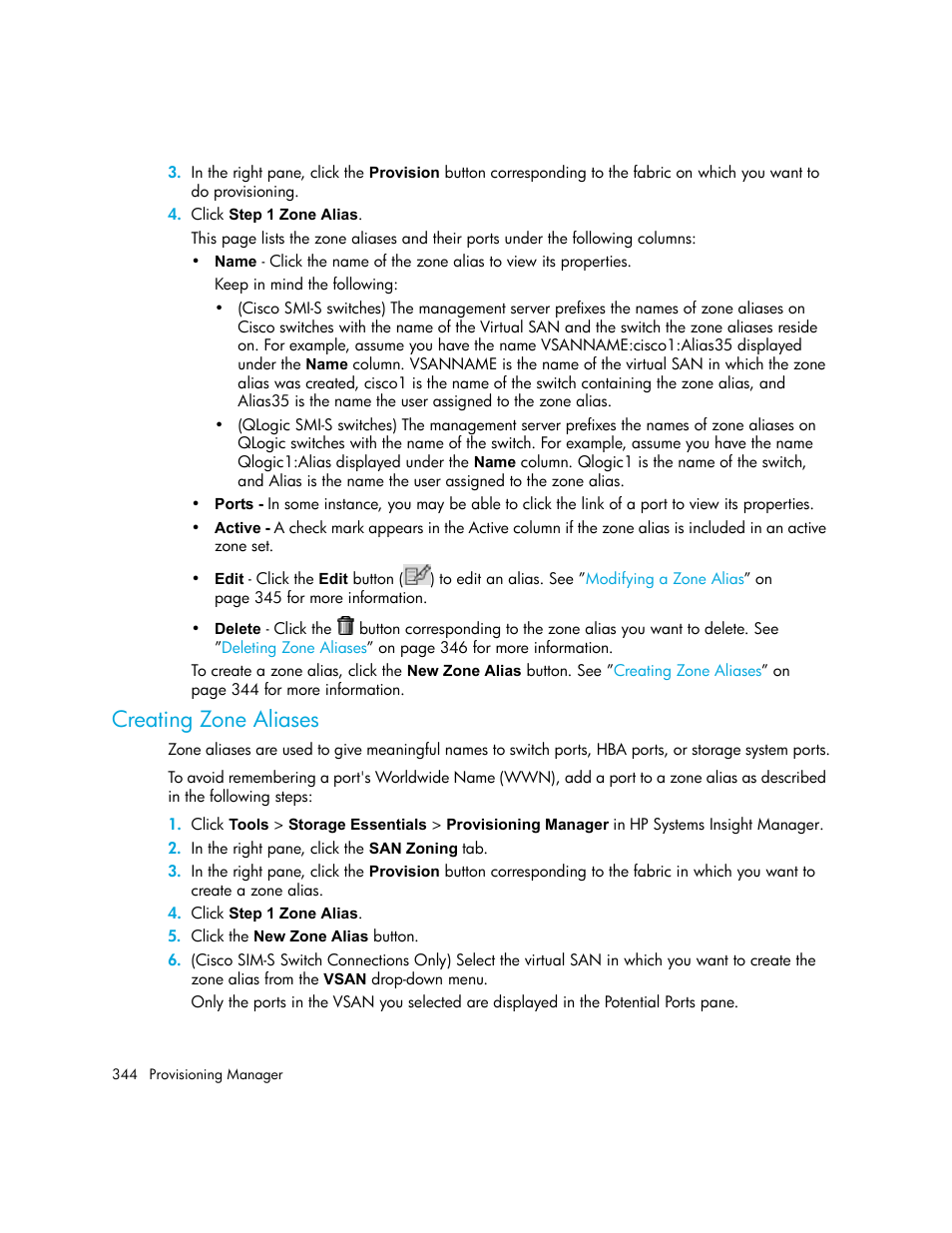 Creating zone aliases | HP Storage Essentials NAS Manager Software User Manual | Page 376 / 770