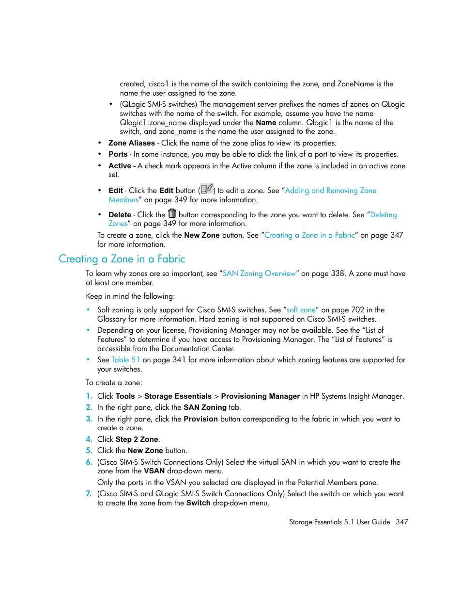 Creating a zone in a fabric | HP Storage Essentials NAS Manager Software User Manual | Page 379 / 770