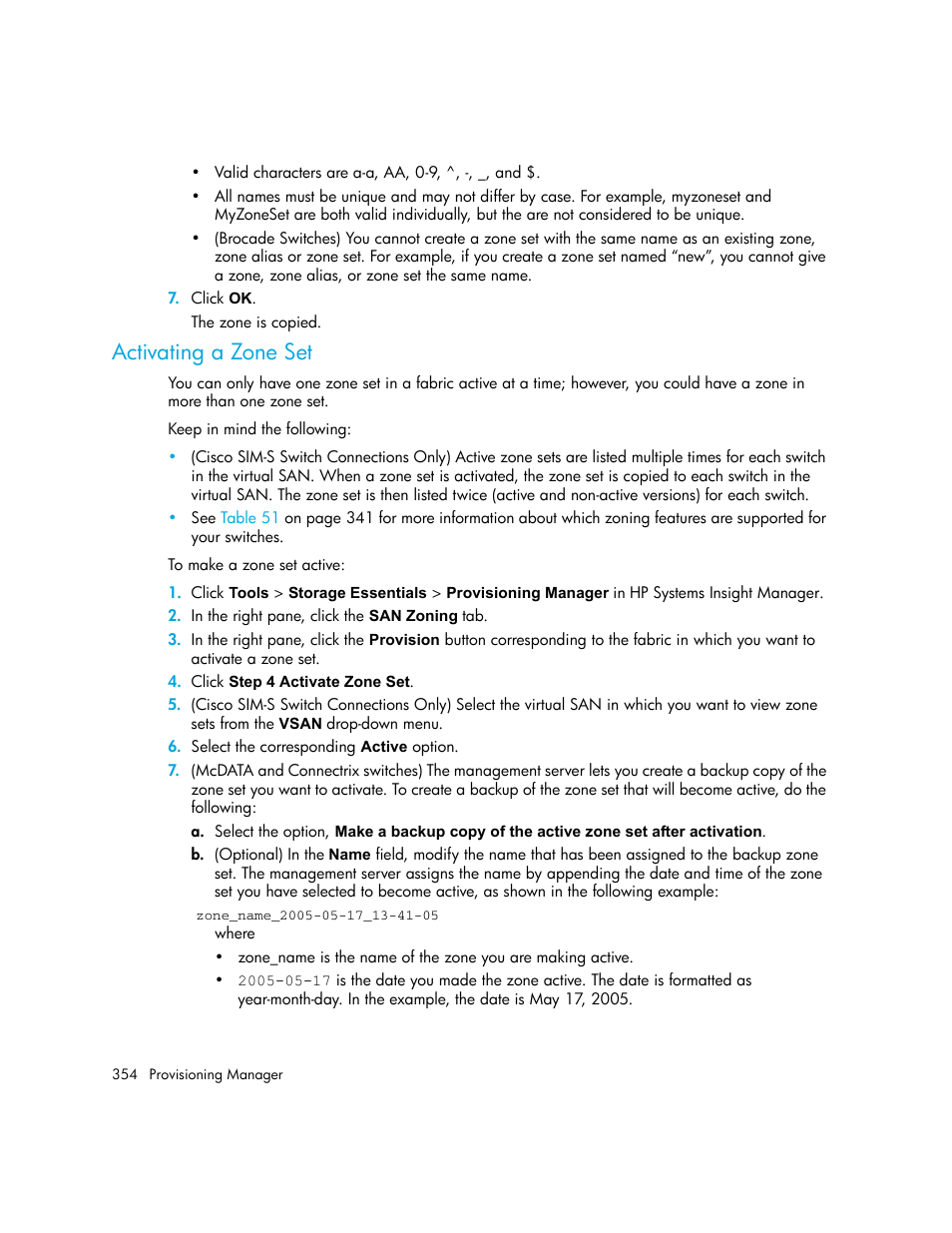 Activating a zone set, Activating a zone | HP Storage Essentials NAS Manager Software User Manual | Page 386 / 770