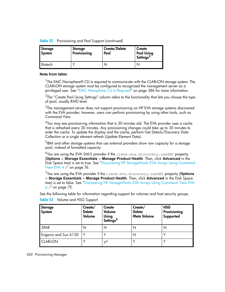 53 volume and hsg support, Table 53 | HP Storage Essentials NAS Manager Software User Manual | Page 392 / 770