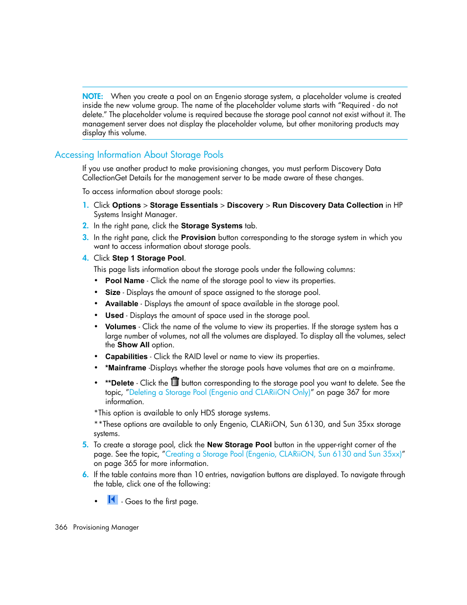 Accessing information about storage pools | HP Storage Essentials NAS Manager Software User Manual | Page 398 / 770