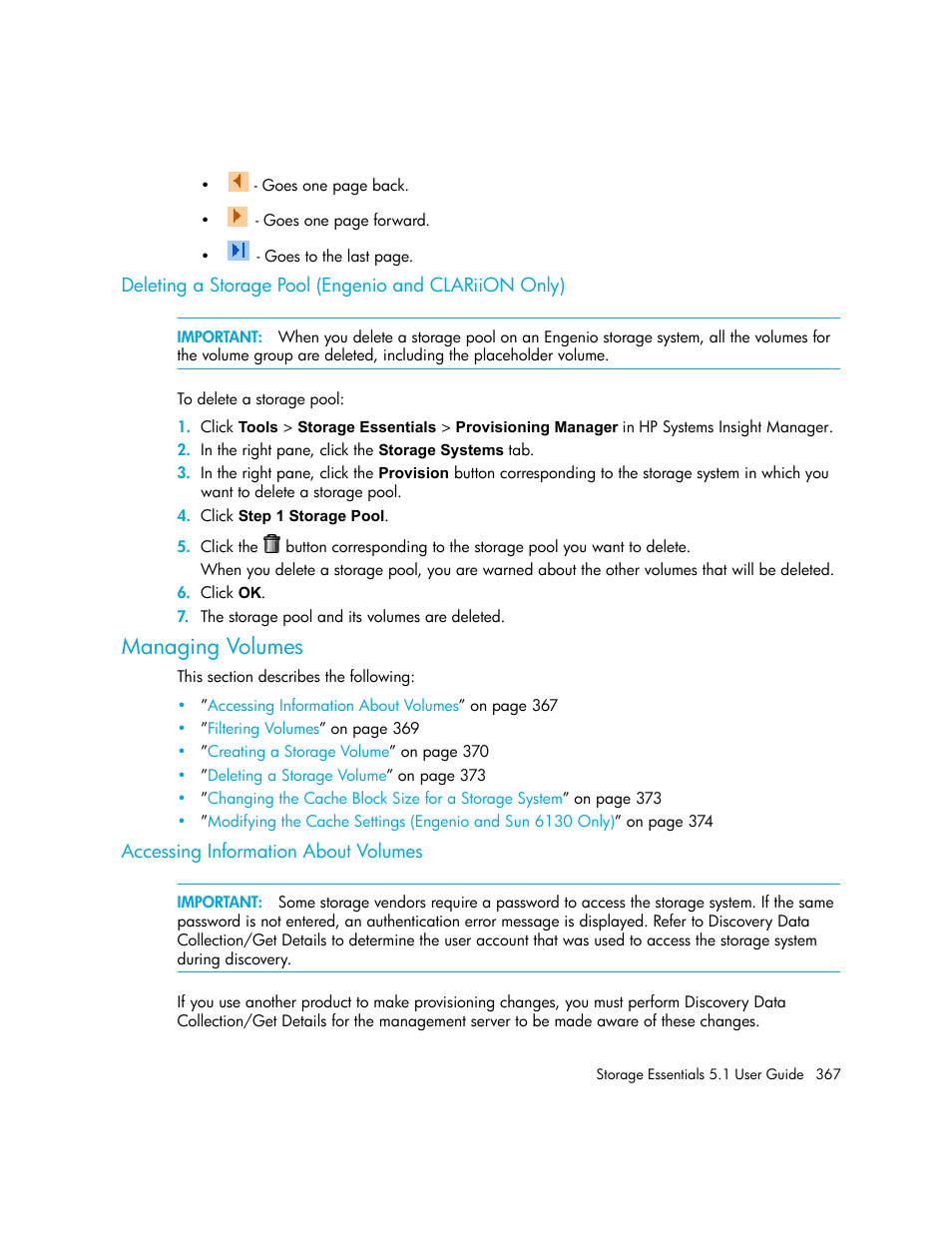 Managing volumes, Accessing information about volumes | HP Storage Essentials NAS Manager Software User Manual | Page 399 / 770