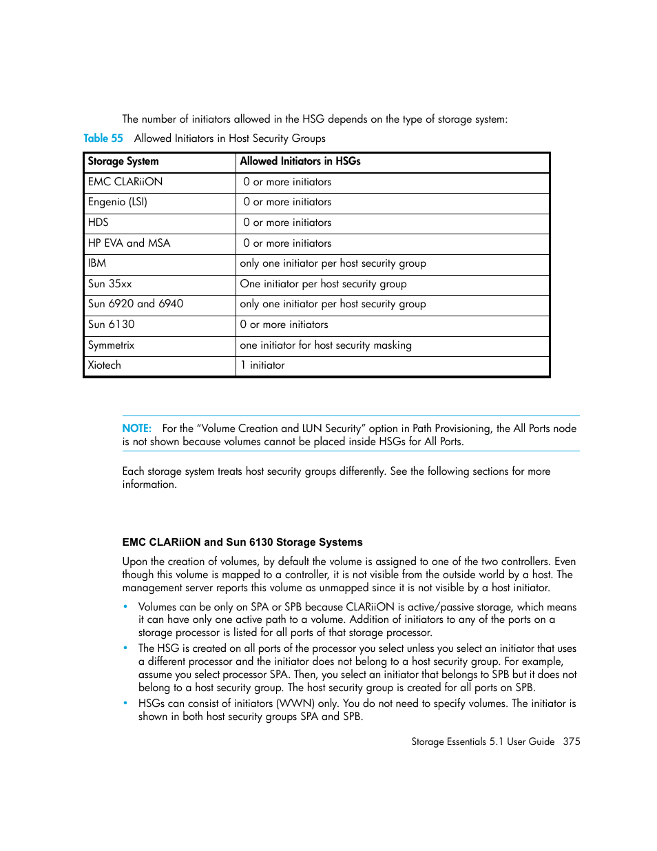 55 allowed initiators in host security groups | HP Storage Essentials NAS Manager Software User Manual | Page 407 / 770