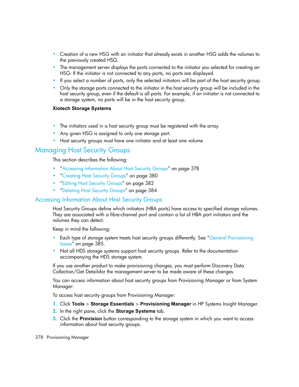 Managing host security groups, Accessing information about host security groups | HP Storage Essentials NAS Manager Software User Manual | Page 410 / 770