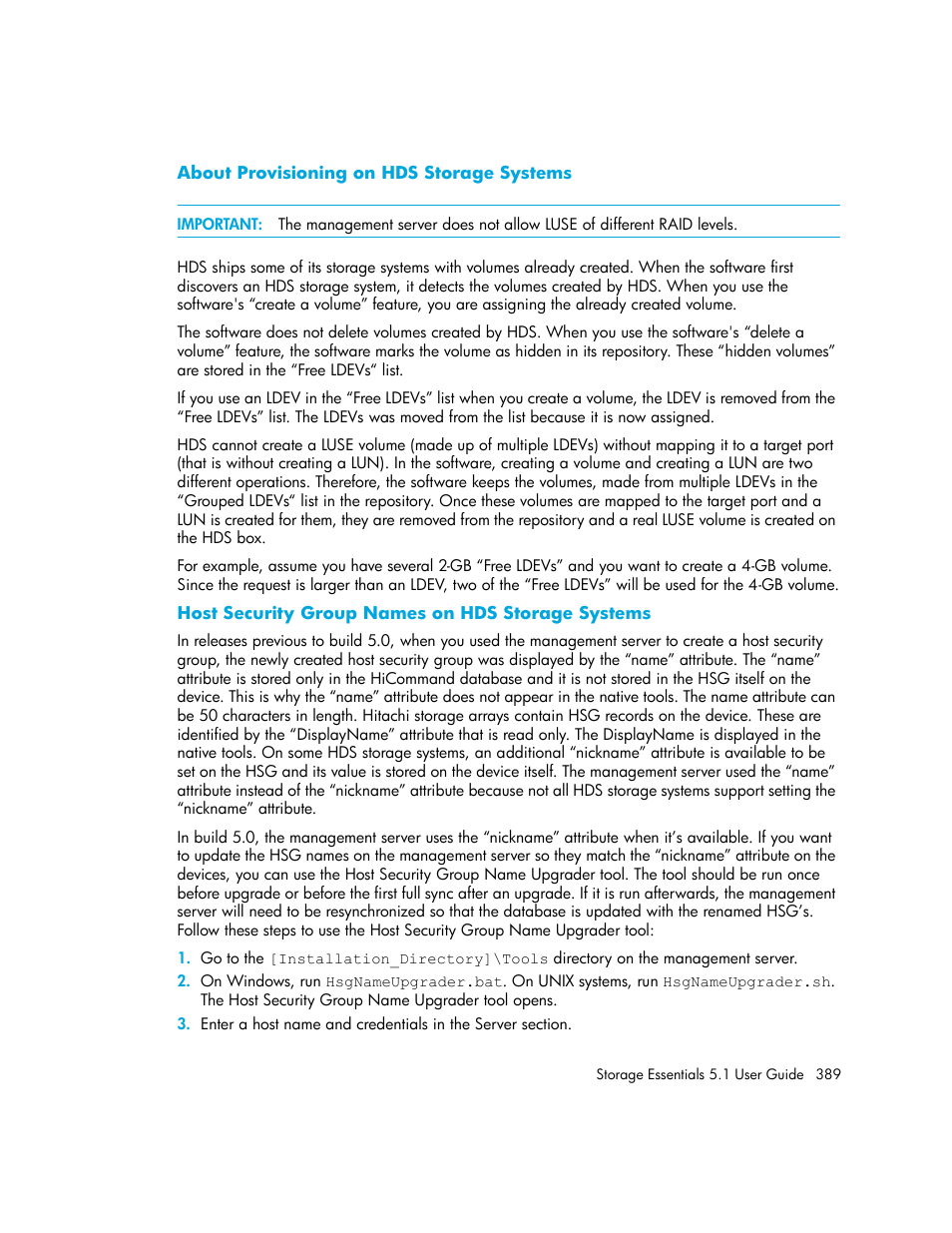 About provisioning on hds storage systems, Host security group names on hds storage systems | HP Storage Essentials NAS Manager Software User Manual | Page 421 / 770