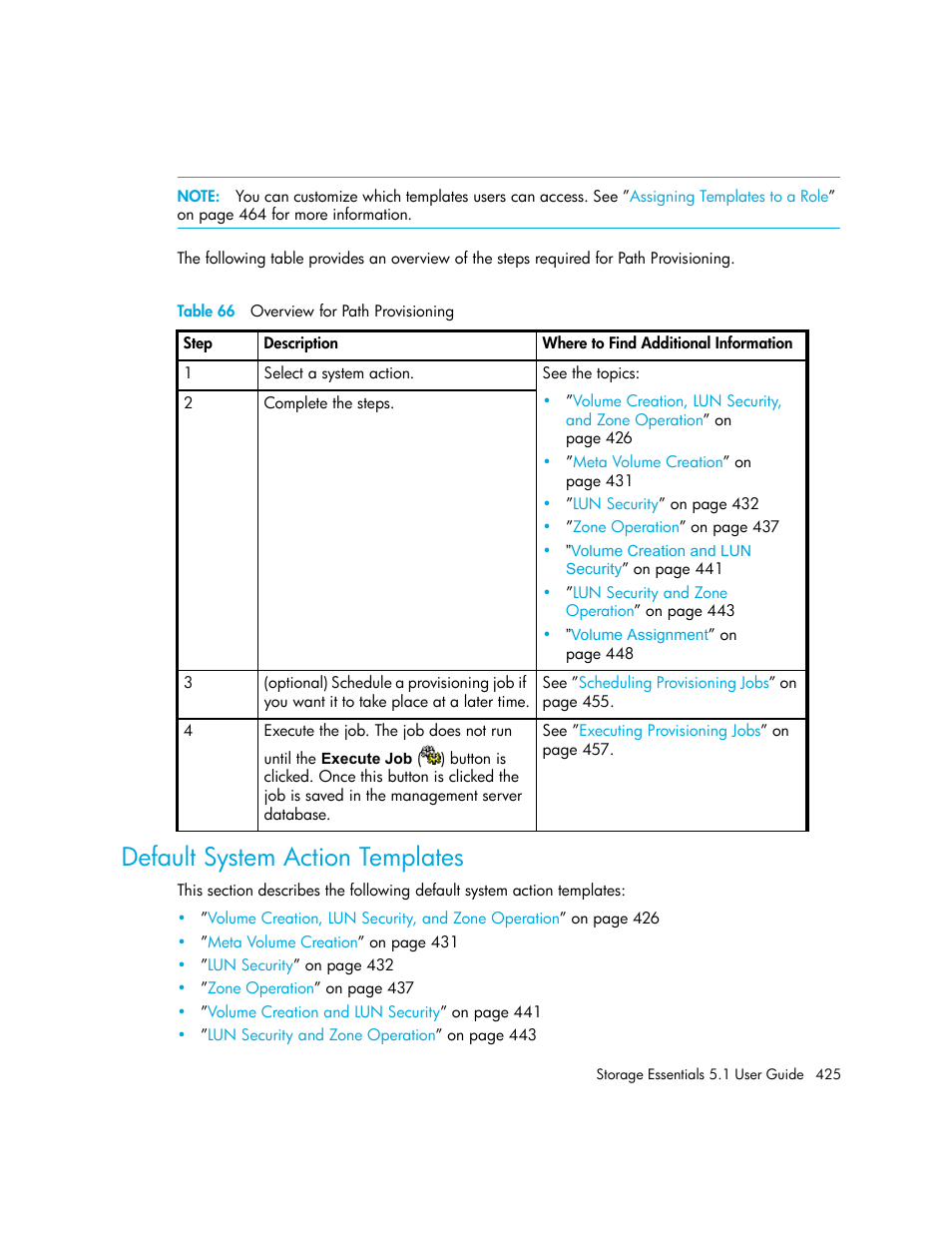 Default system action templates, 66 overview for path provisioning | HP Storage Essentials NAS Manager Software User Manual | Page 457 / 770