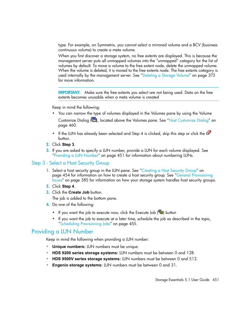 Step 3 - select a host security group, Providing a lun number | HP Storage Essentials NAS Manager Software User Manual | Page 483 / 770