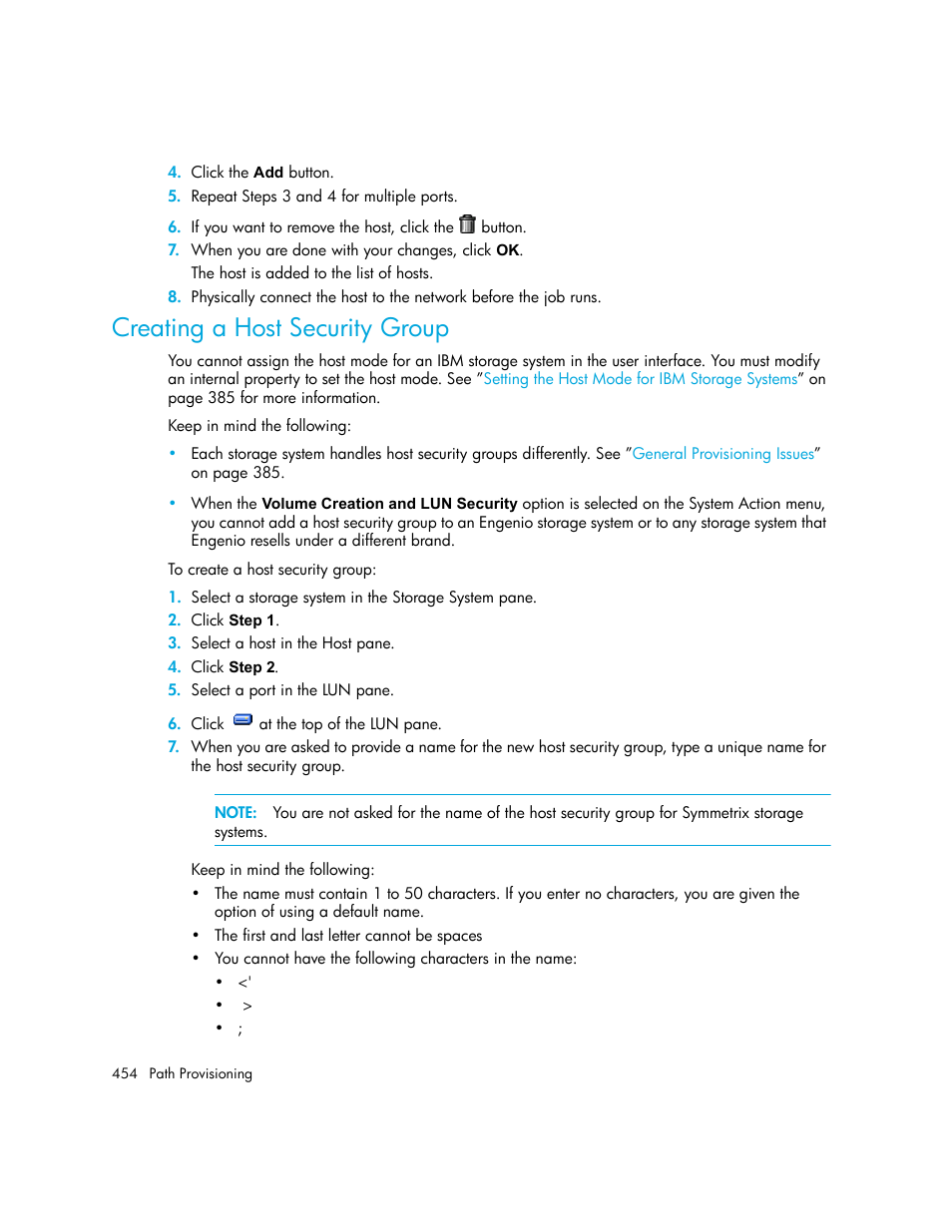 Creating a host security group | HP Storage Essentials NAS Manager Software User Manual | Page 486 / 770