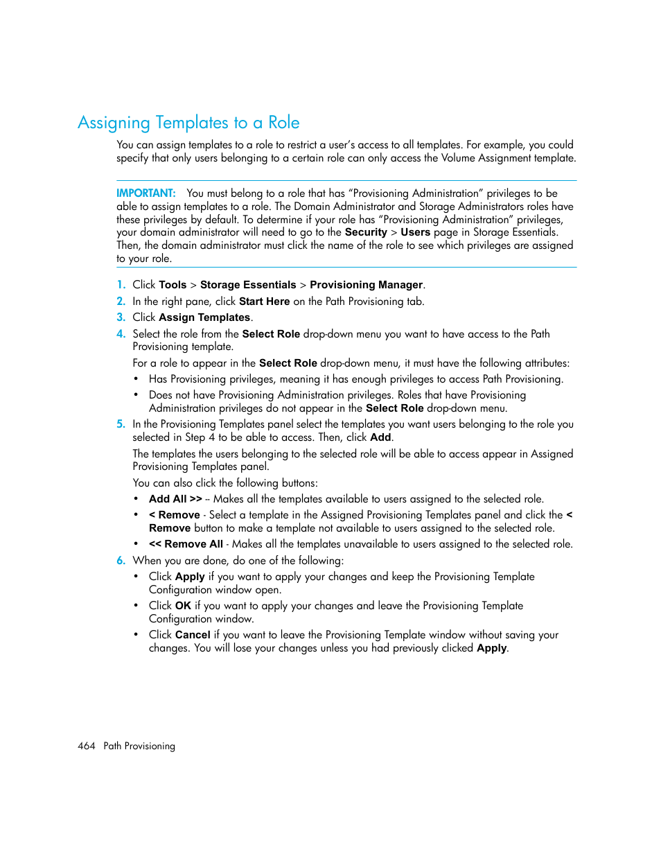 Assigning templates to a role | HP Storage Essentials NAS Manager Software User Manual | Page 496 / 770