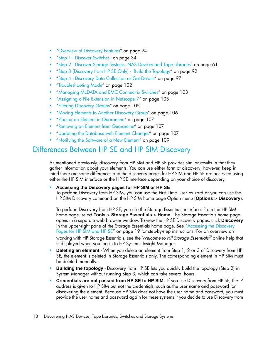 Differences between hp se and hp sim discovery, Differences between hp, Se and hp sim discovery | HP Storage Essentials NAS Manager Software User Manual | Page 50 / 770