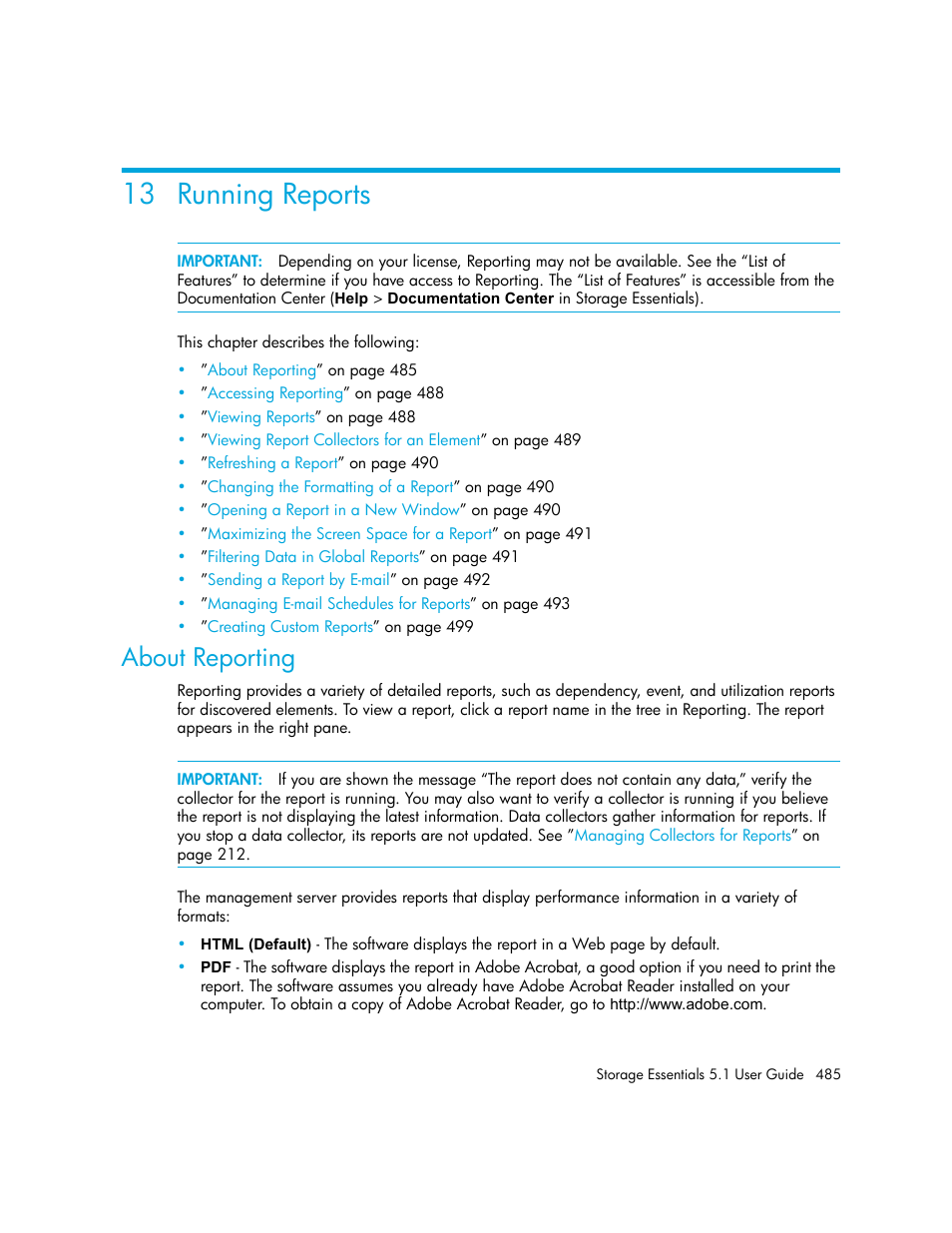 Running reports, 13running reports, About reporting | 13 running reports | HP Storage Essentials NAS Manager Software User Manual | Page 517 / 770