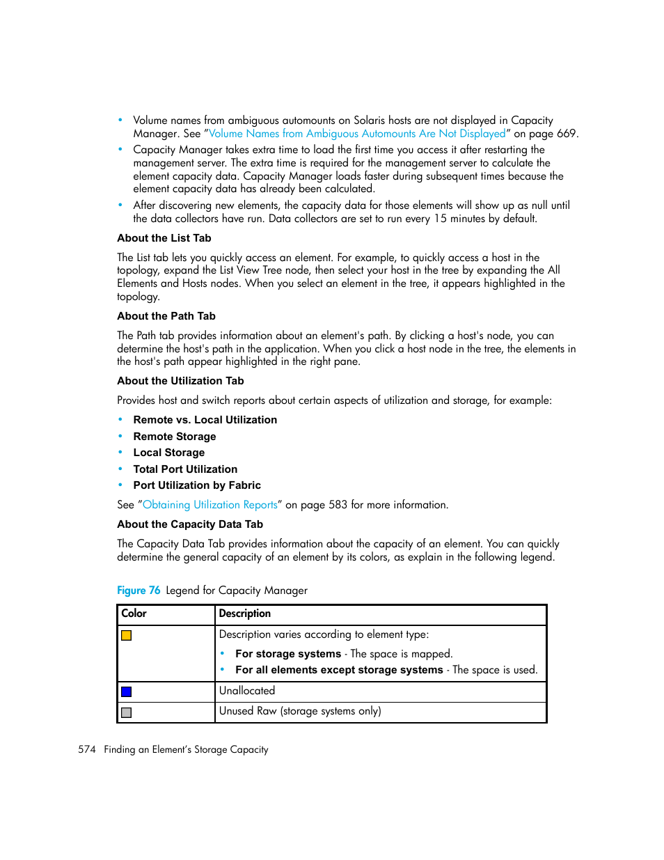 76 legend for capacity manager | HP Storage Essentials NAS Manager Software User Manual | Page 606 / 770