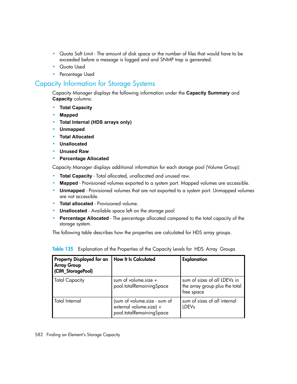 Capacity information for storage systems | HP Storage Essentials NAS Manager Software User Manual | Page 614 / 770