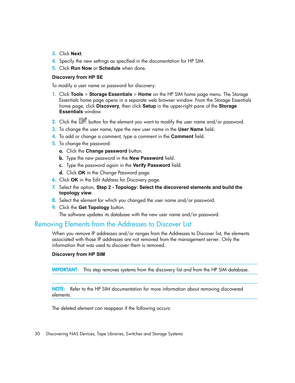 Discovery from hp se, Discovery from hp sim | HP Storage Essentials NAS Manager Software User Manual | Page 62 / 770