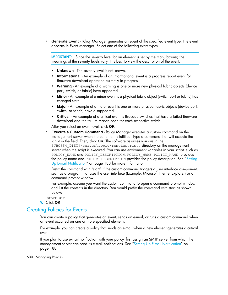 Creating policies for events | HP Storage Essentials NAS Manager Software User Manual | Page 632 / 770