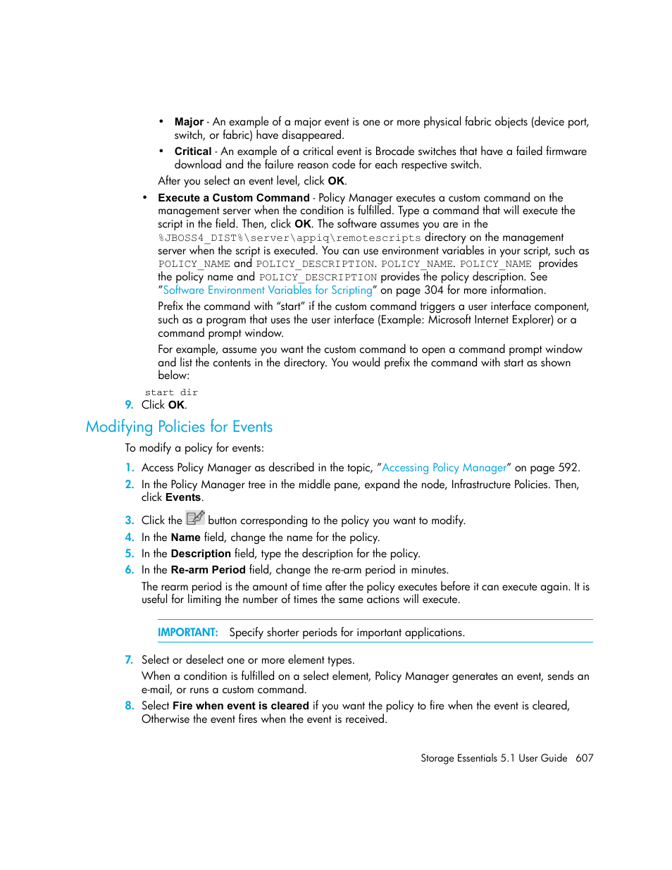 Modifying policies for events | HP Storage Essentials NAS Manager Software User Manual | Page 639 / 770