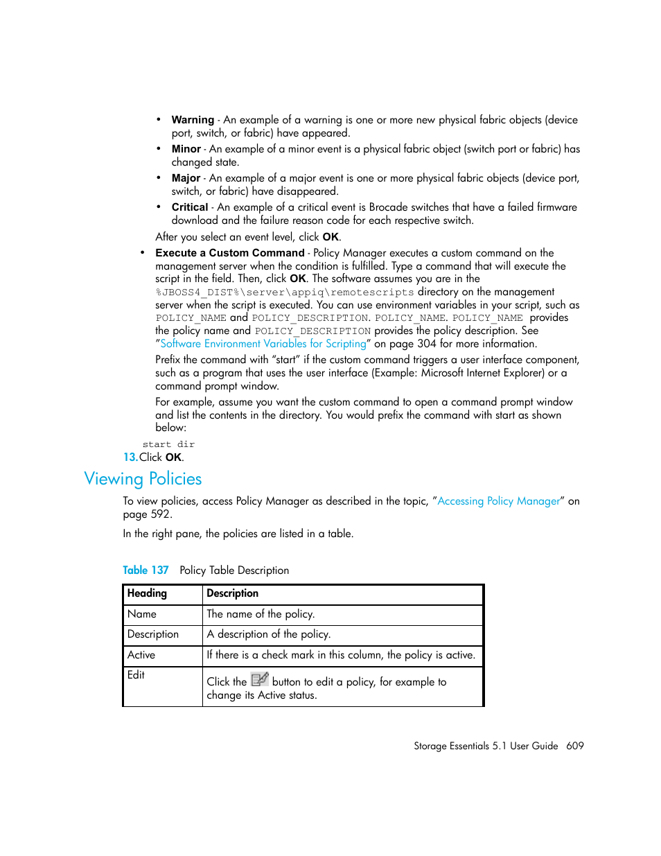 Viewing policies, 137 policy table description | HP Storage Essentials NAS Manager Software User Manual | Page 641 / 770