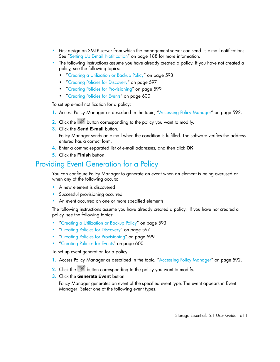 Providing event generation for a policy | HP Storage Essentials NAS Manager Software User Manual | Page 643 / 770