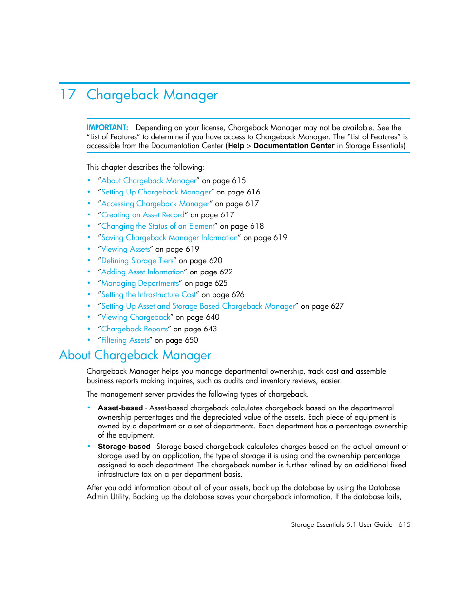 Chargeback manager, 17chargeback manager, About chargeback manager | 17 chargeback manager | HP Storage Essentials NAS Manager Software User Manual | Page 647 / 770