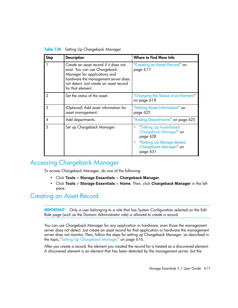 Accessing chargeback manager, Creating an asset record, 138 setting up chargeback manager | HP Storage Essentials NAS Manager Software User Manual | Page 649 / 770