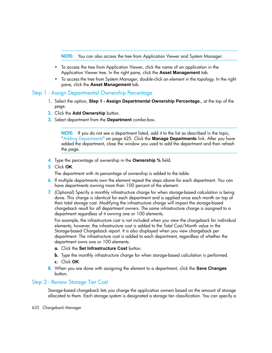 Step 1 - assign departmental ownership percentage, Step 2 - review storage tier cost | HP Storage Essentials NAS Manager Software User Manual | Page 664 / 770