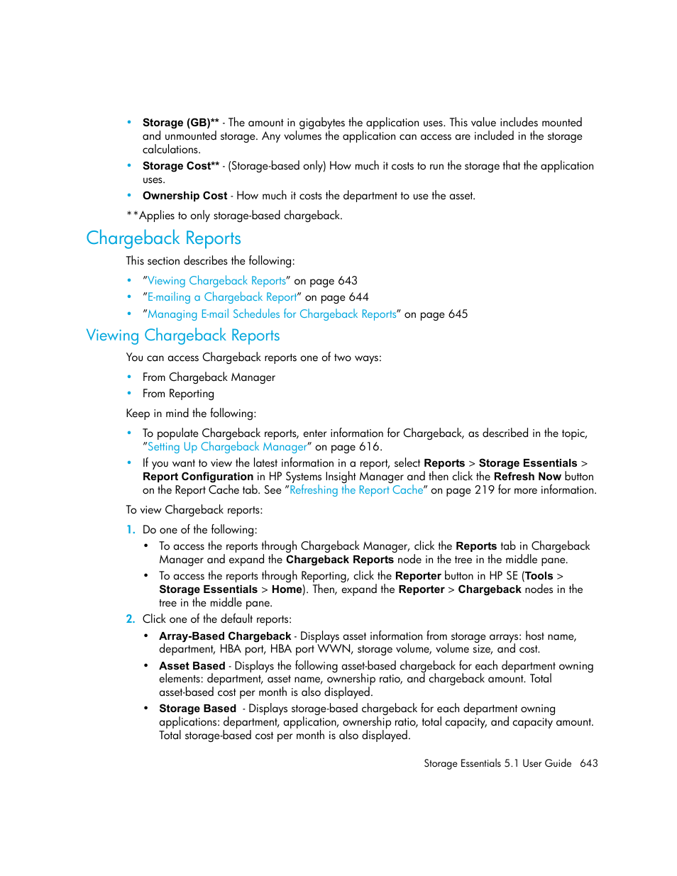 Chargeback reports, Viewing chargeback reports | HP Storage Essentials NAS Manager Software User Manual | Page 675 / 770