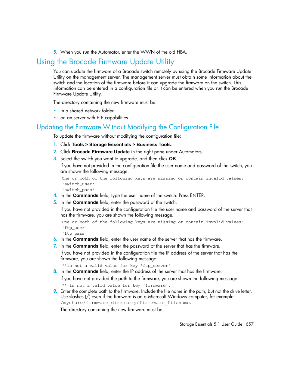 Using the brocade firmware update utility | HP Storage Essentials NAS Manager Software User Manual | Page 689 / 770