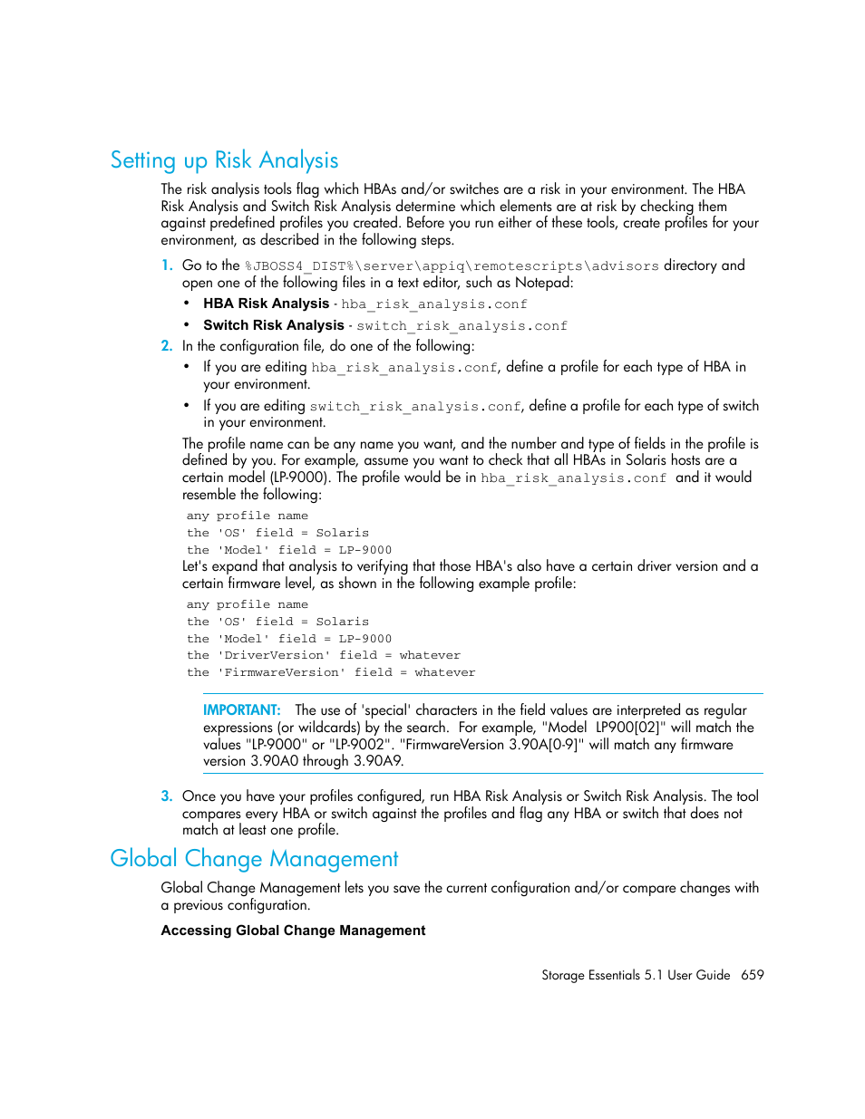 Setting up risk analysis, Global change management, Setting up risk | Analysis | HP Storage Essentials NAS Manager Software User Manual | Page 691 / 770