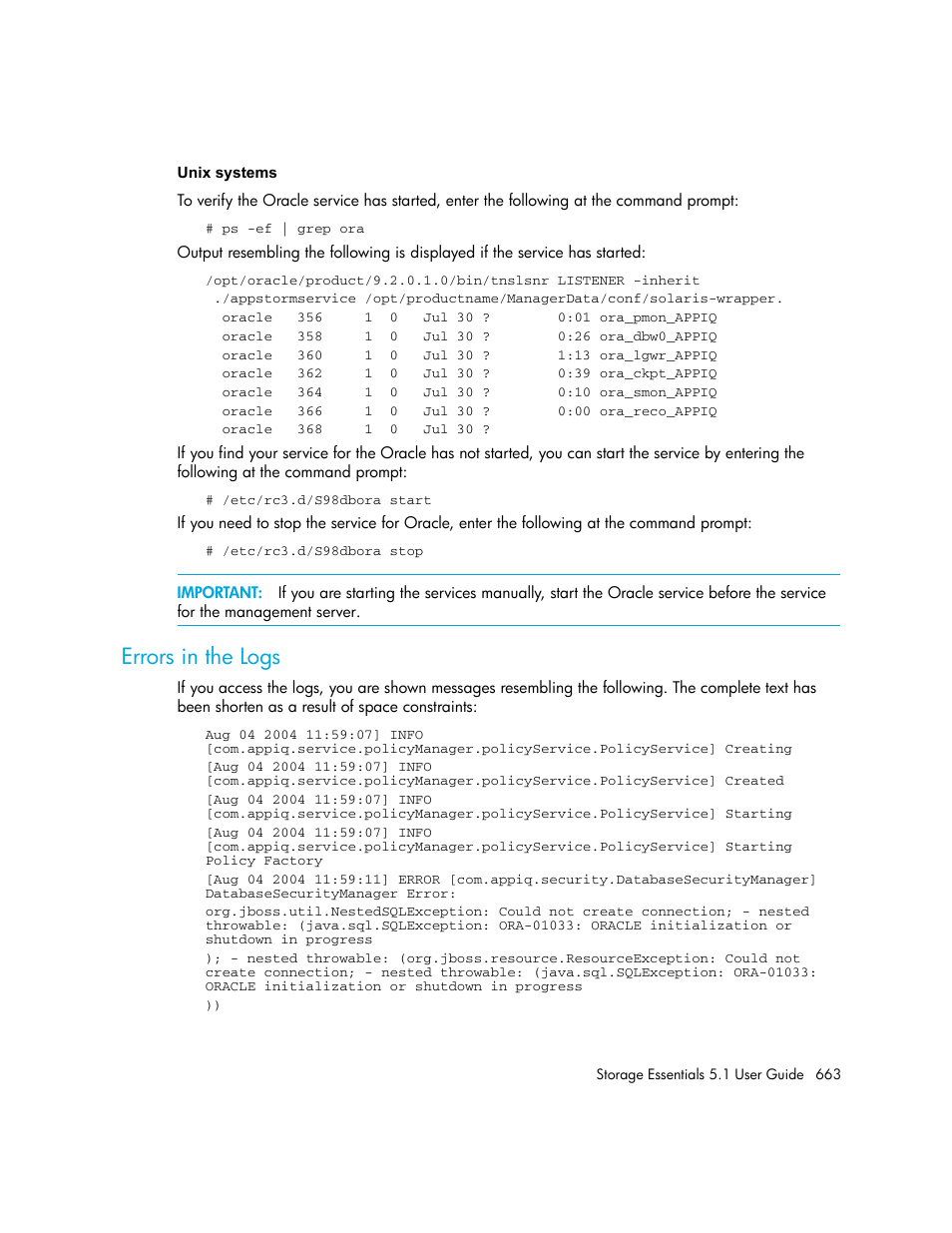 Errors in the logs | HP Storage Essentials NAS Manager Software User Manual | Page 695 / 770