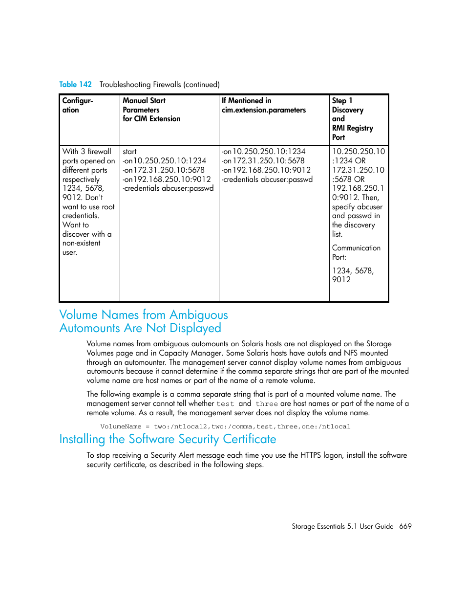 Volume names from ambiguous, Automounts are not displayed, Installing the software security certificate | HP Storage Essentials NAS Manager Software User Manual | Page 701 / 770