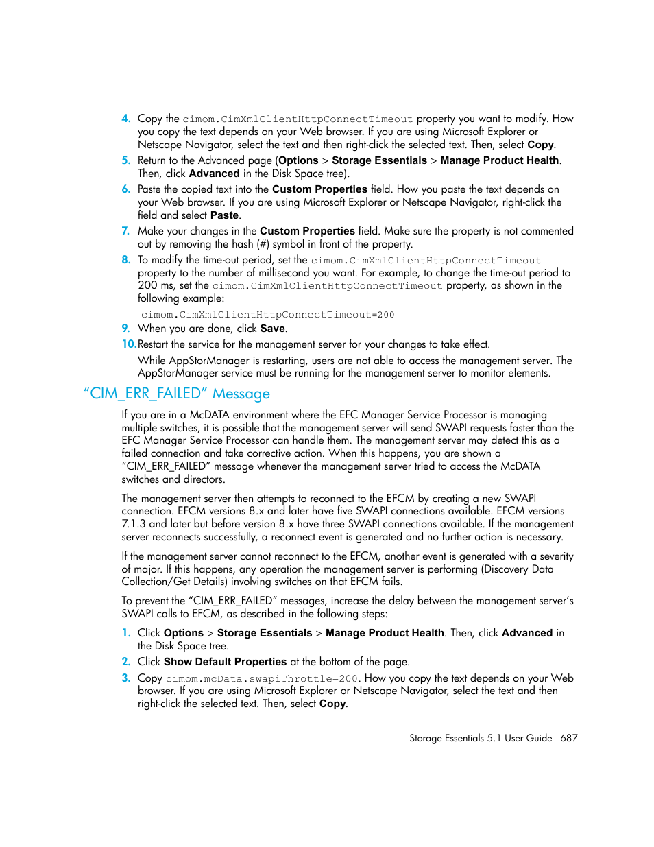 Cim_err_failed” message | HP Storage Essentials NAS Manager Software User Manual | Page 719 / 770