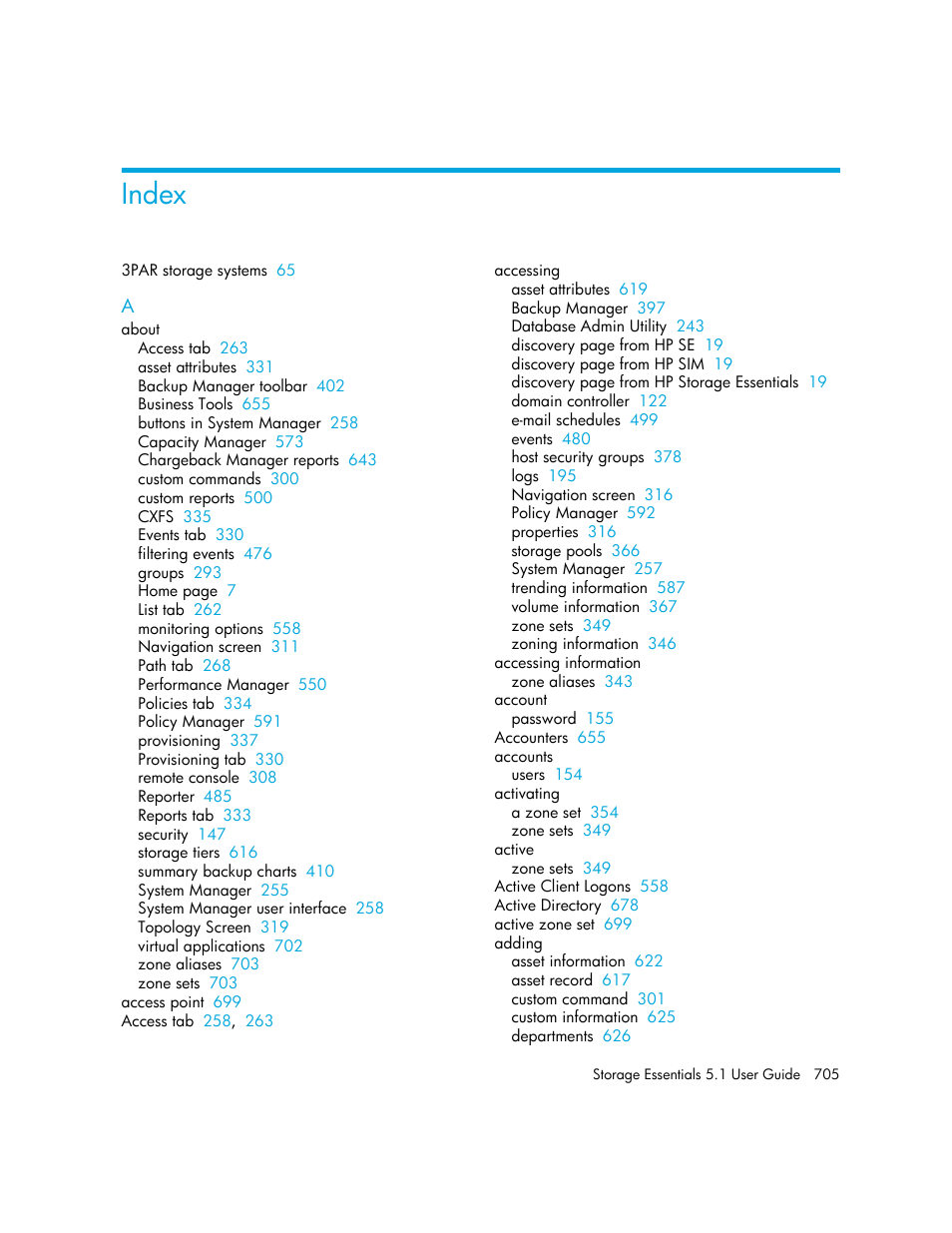 Index | HP Storage Essentials NAS Manager Software User Manual | Page 737 / 770