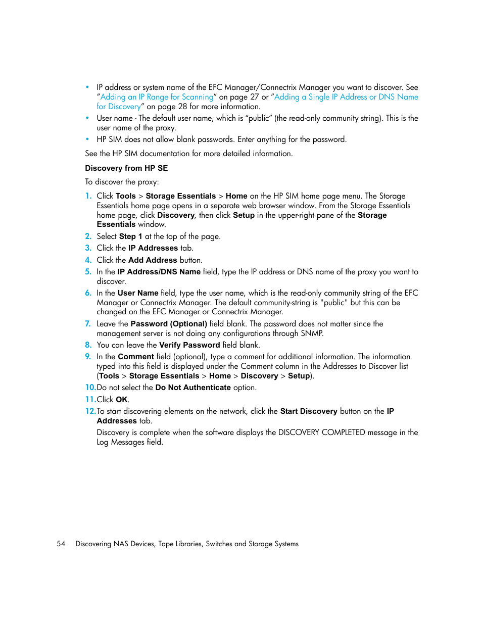 Discovery from hp se | HP Storage Essentials NAS Manager Software User Manual | Page 86 / 770